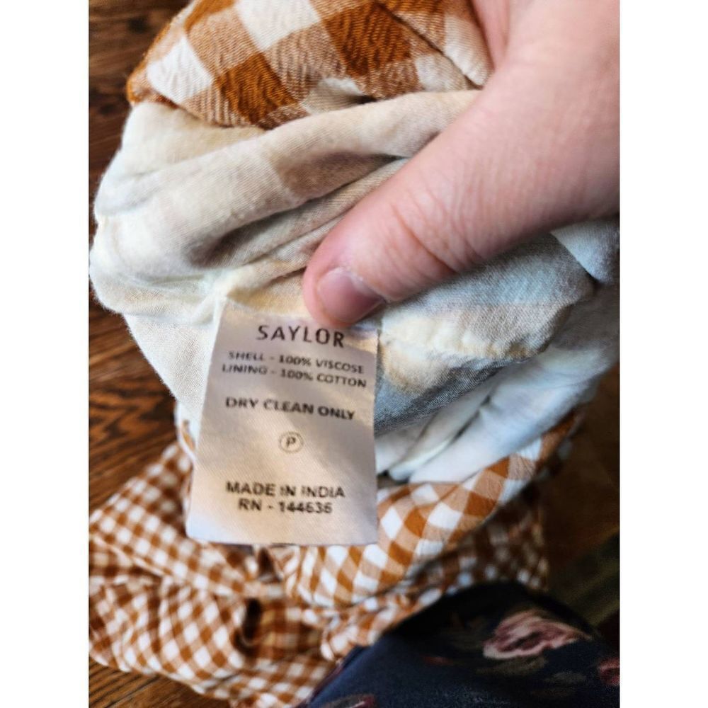 Saylor Laken Jumpsuit Apricot  Ruffle Peplum Gingham Travel Cruise sz Small - Picture 4 of 5